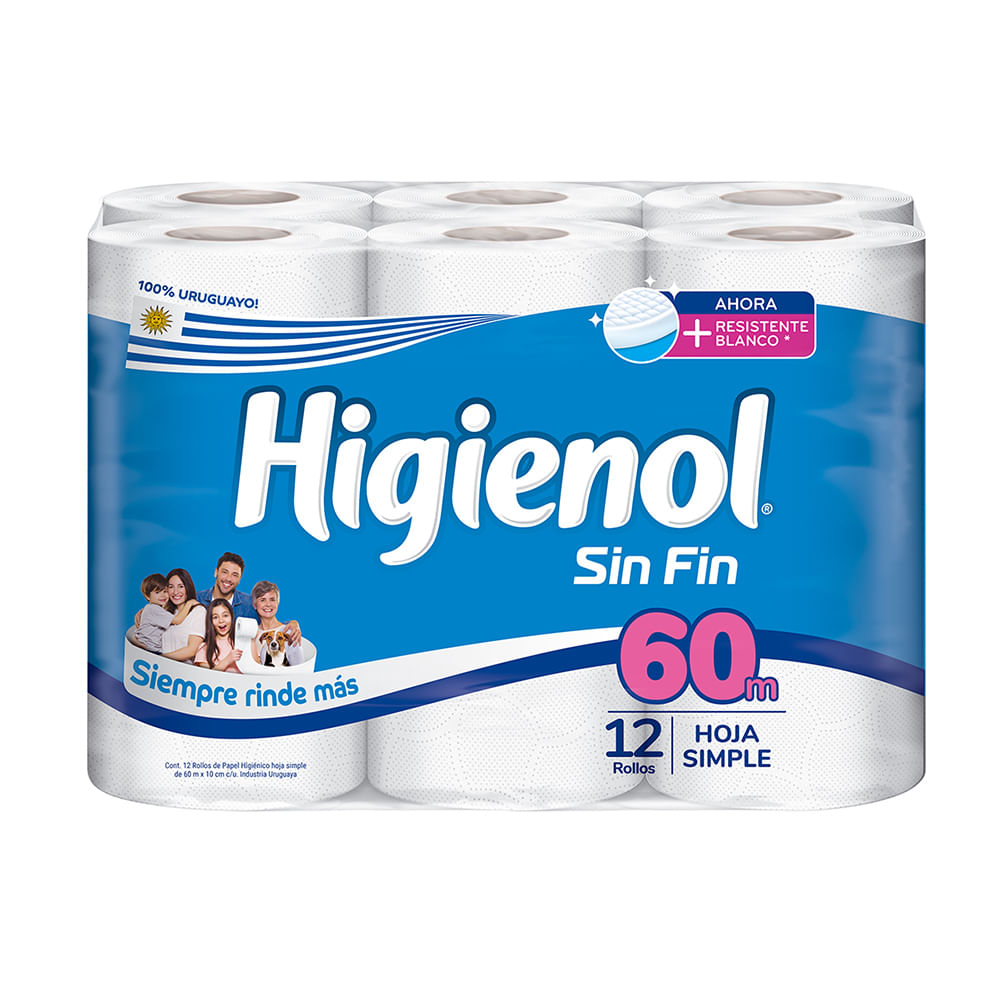 Papel Higiénico Higienol Sin Fin Plus 60 Mts 12 Paquetes De 4 Unid